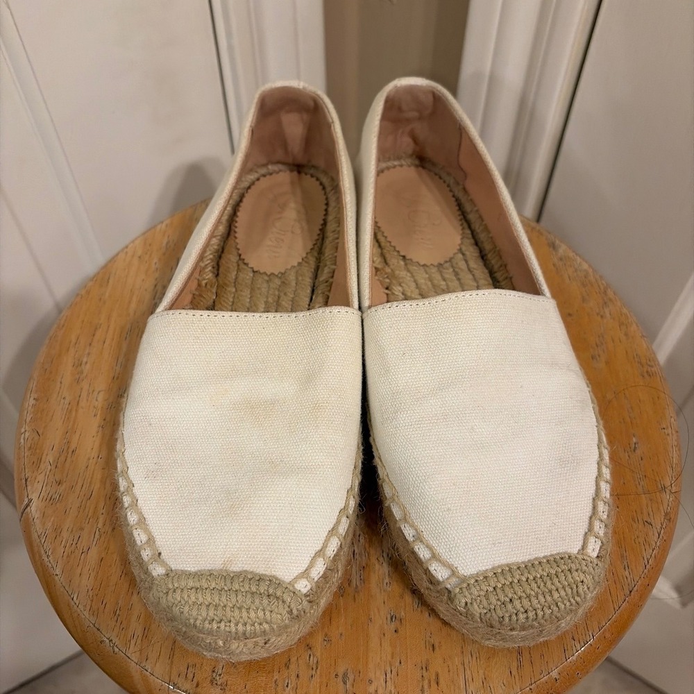 J.Crew Womens Canvas Espadrille Flats Ivory 6 Slip On BH420 Jute Midsole